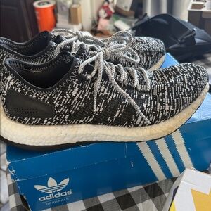 adidas Originals Black & White Knit Sneakers with Patterned Laces